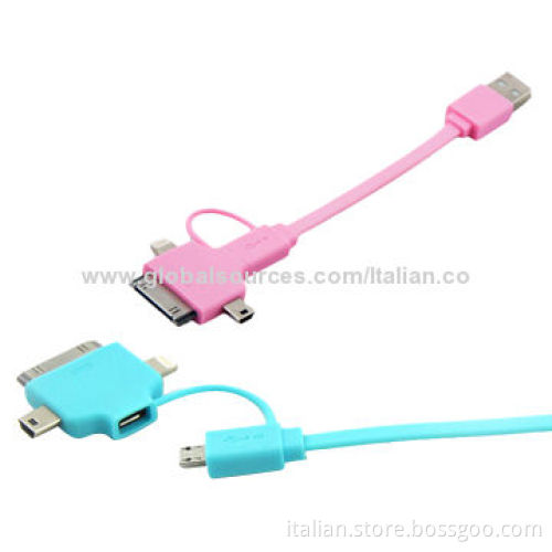 Micro and Mini USB 4-in-1 TPE USB Flat Data Cable for iPhone 4/iPhone 5New